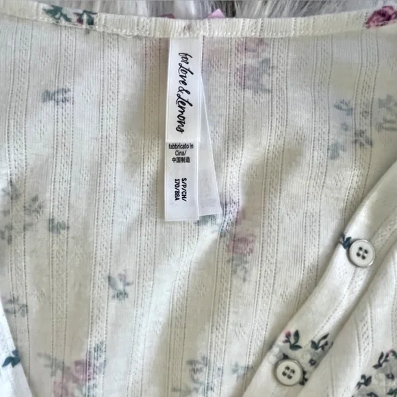 For Love & Lemons Pointelle Romper White Floral Deep V Neck Pajama Size Small - Picture 6 of 9
